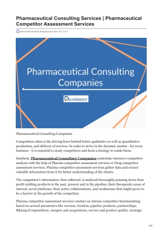 Pharmaceutical Consulting Services | Pharmaceutical Competitor Assessment Services