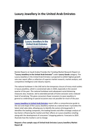 Luxury Jewellery in the United Arab Emirates 2020 - 2025