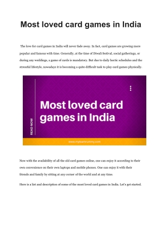 Most loved card games like rummy in India