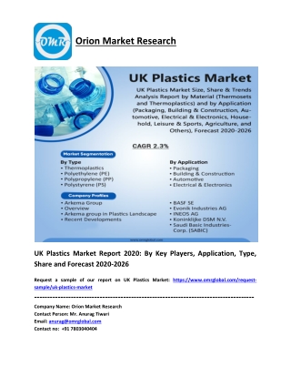 UK Plastics Market to 2026, Future Outlook, COVID-19 Impact Analysis, Forecast 2020-2026