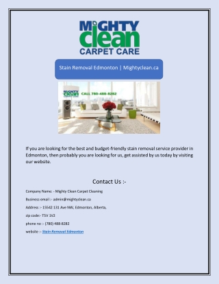 Stain Removal Edmonton | Mightyclean.ca