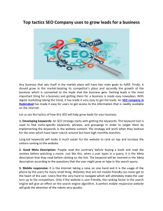 Top tactics SEO Company uses to grow leads for a business