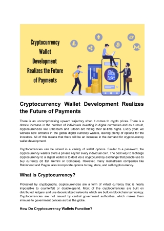 Cryptocurrency Wallet Development Realizes the Future of Payments