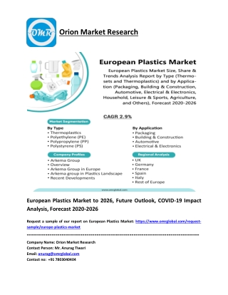 European Plastics Market Share 2020: Trends, Key Players, Industry Analysis and Report 2020-2026