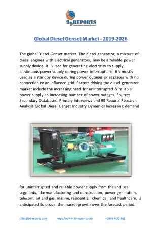 Global Diesel Genset Market - 2019-2026