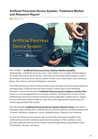 Artificial Pancreas Device System: Treatment Market and Research Report