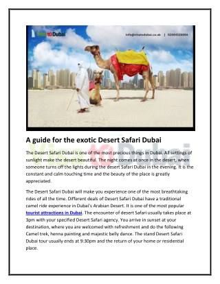 Plan your Desert Safari Dubai; it is always an adventure to remember