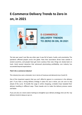 E-Commerce Delivery Trends to Zero in on, in 2021