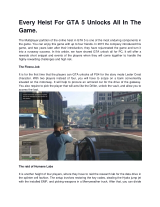 Every Heist For GTA 5 Unlocks All In The Game
