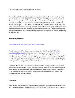 Mobile Video Surveillance Global Market - Growth Drivers, Opportunities and Forecast Analysis to 2027