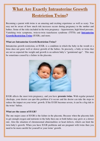 What Are Exactly Intrauterine Growth Restriction Twins?