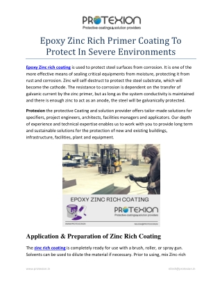 Epoxy Zinc Rich Primer Coating To Protect In Severe Environments