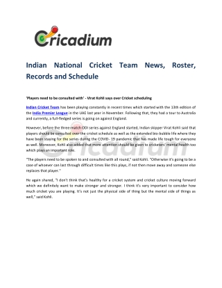 Indian National Cricket Team By Cricadium