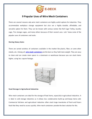 9 Popular Uses of Wire Mesh Containers