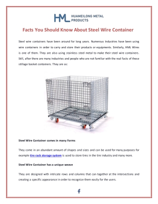 Facts You Should Know About Steel Wire Container