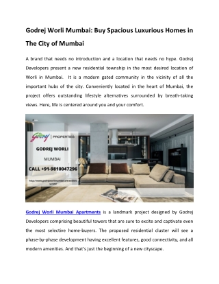 Godrej Worli Mumbai - Buy Spacious Luxurious Homes In Mumbai