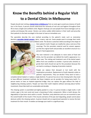 Know the Benefits behind a Regular Visit to a Dental Clinic in Melbourne