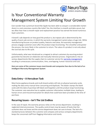 Is Your Conventional Warranty Management System Limiting Your Growth