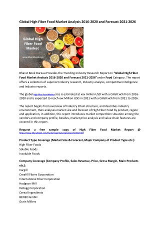 Global High Fiber Food Market Analysis 2016-2020 and Forecast 2021-2026