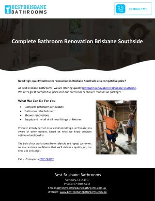 Complete Bathroom Renovation Brisbane Southside