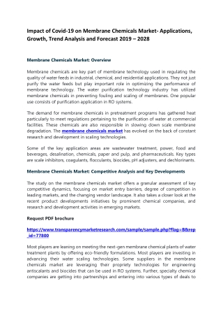 Impact of Covid-19 on Membrane Chemicals Market- Applications, Growth, Trend Analysis and Forecast 2019 – 2028