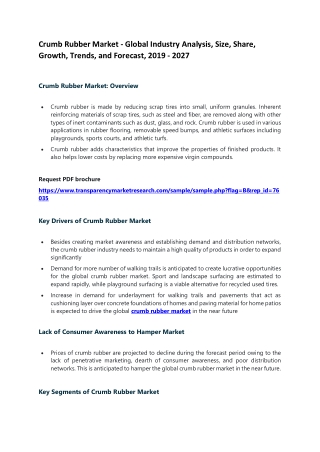 Crumb Rubber Market - Global Industry Analysis, Size, Share, Growth, Trends, and Forecast, 2019 - 2027