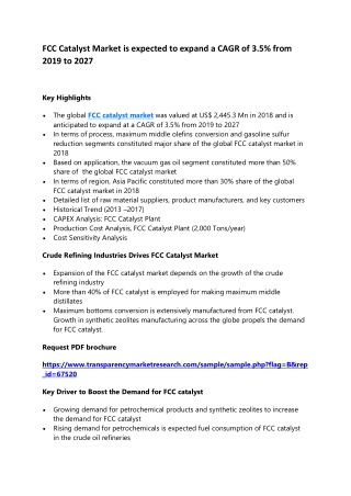 FCC Catalyst Market is expected to expand a CAGR of 3.5% from 2019 to 2027