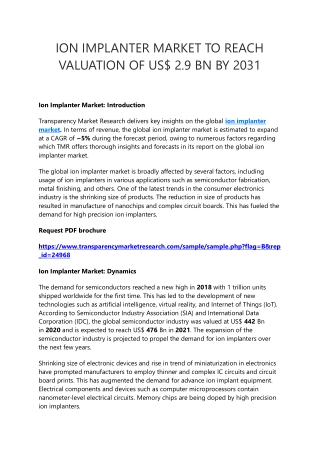 ION IMPLANTER MARKET TO REACH VALUATION OF US$ 2.9 BN BY 2031