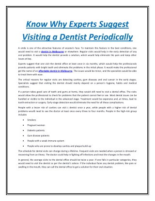 Know Why Experts Suggest Visiting a Dentist Periodically