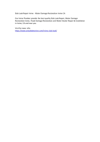 Slab Leak Repair Irvine - Water Damage Restoration Irvine CA