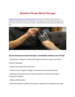 Benefit of Ozone Blood Therapy