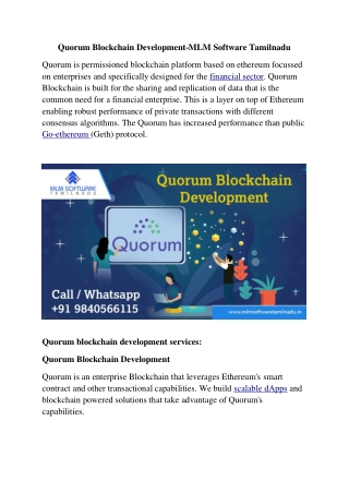 Quorum Blockchain Development-MLM Software Tamilnadu