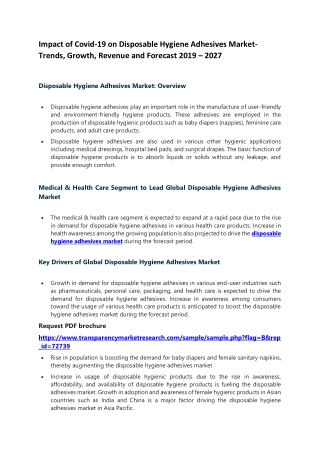 Impact of Covid-19 on Disposable Hygiene Adhesives Market- Trends, Growth, Revenue and Forecast 2019 – 2027