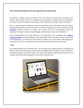 Top 5 eCommerce Plattformen für die Integration Ihres Online Shops
