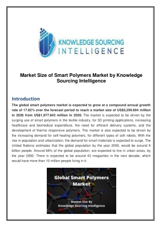 Smart Polymers Market to grow approximately 17.82% through 2026