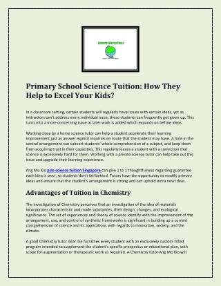 Primary School Science Tuition: How They Help to Excel Your Kids?