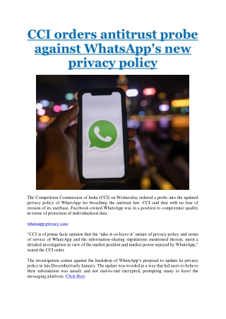 CCI orders antitrust probe against WhatsApp's new privacy policy