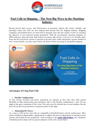Fuel Cells in Shipping The Next Big Wave in the Maritime Industry
