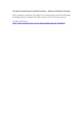 San Diego Garbage Disposal Installation & Repair - Appliance Installation San Diego