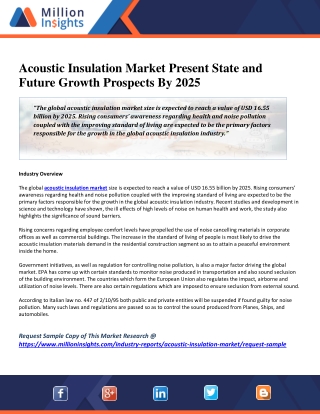 Acoustic Insulation Market Present State and Future Growth Prospects By 2025