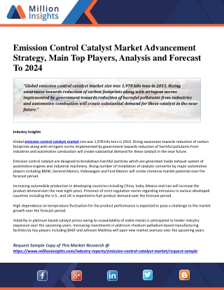 Emission Control Catalyst Market Advancement Strategy, Main Top Players, Analysis and Forecast To 2024