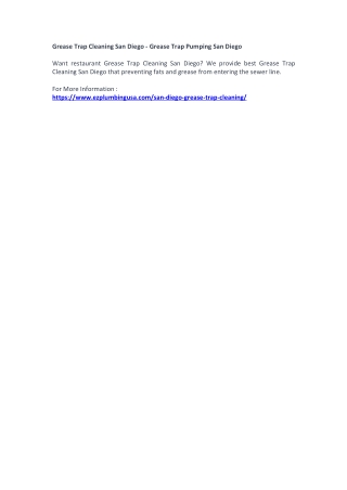 Grease Trap Cleaning San Diego - Grease Trap Pumping San Diego