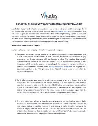 Things You Should know about Orthopedic Surgery Planning | Miraclus