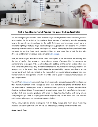 Get a Co-Sleeper and Prams for Your Kid in Australia