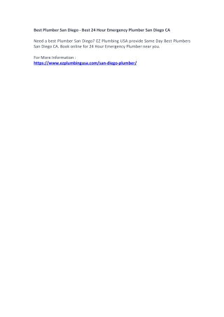 Best Plumber San Diego - Best 24 Hour Emergency Plumber San Diego CA