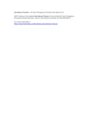San Marcos Plumber - 24 Hour Emergency Plumber San Marcos CA