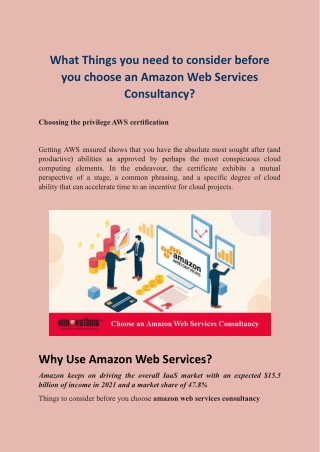 What Things you need to consider before you choose an Amazon Web Services Consultancy?