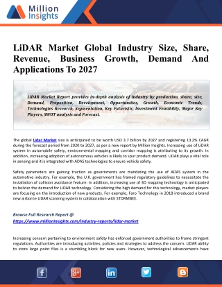 LiDAR Market 2027 Global Size, Share, Trends, Type, Application, Industry Key Features