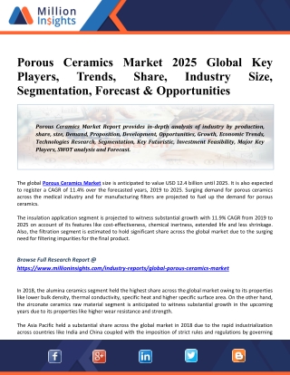 Porous Ceramics Market 2025 Global Industry Research Update, Future Scope and Size Estimation