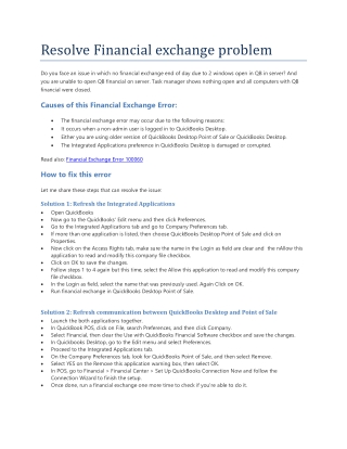 Resolve Financial exchange problem